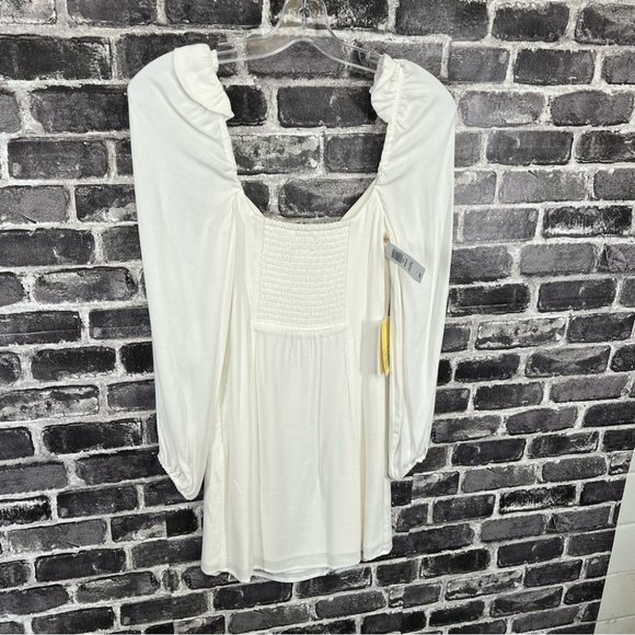 Aritzia Wilfred Novella Dress Mini Puff Sleeve - LIGHT BIRCH BOULEAU PALE - Picture 6 of 11